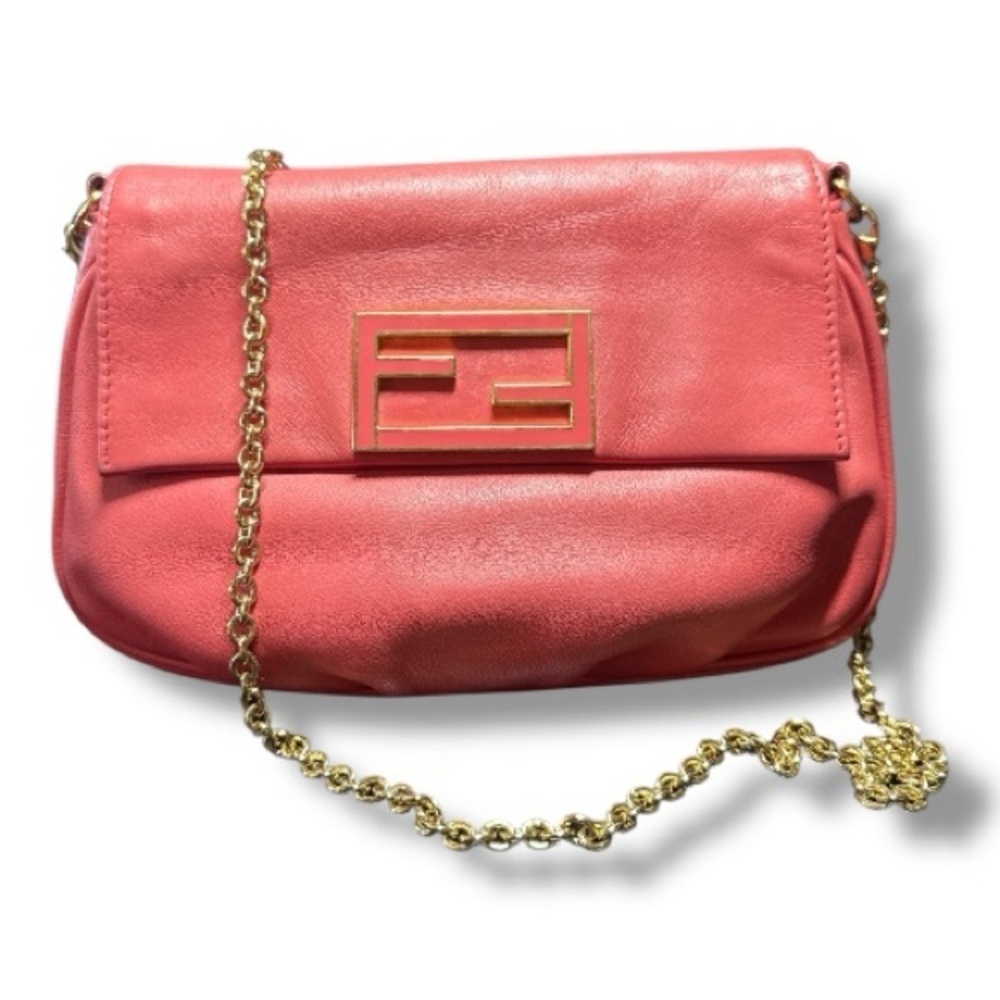 Fendi Coral Pink Leather Crossbody Bag with Gold Chain
